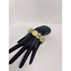 Carol Dauplaise Silver Tone, Green And Yellow Lucite Stretch Bracelet (6251)